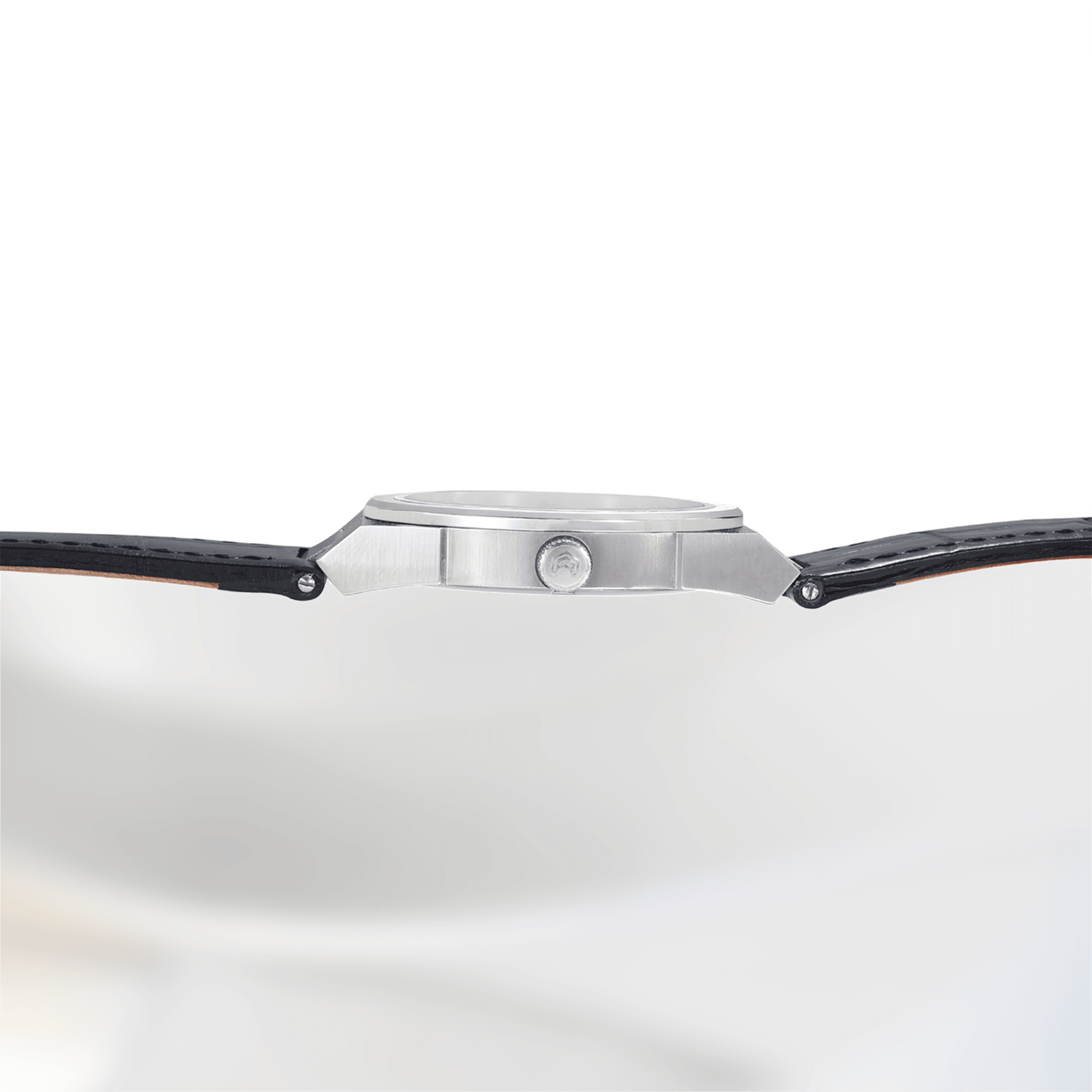 Vanguard Silver Black Leather Strap