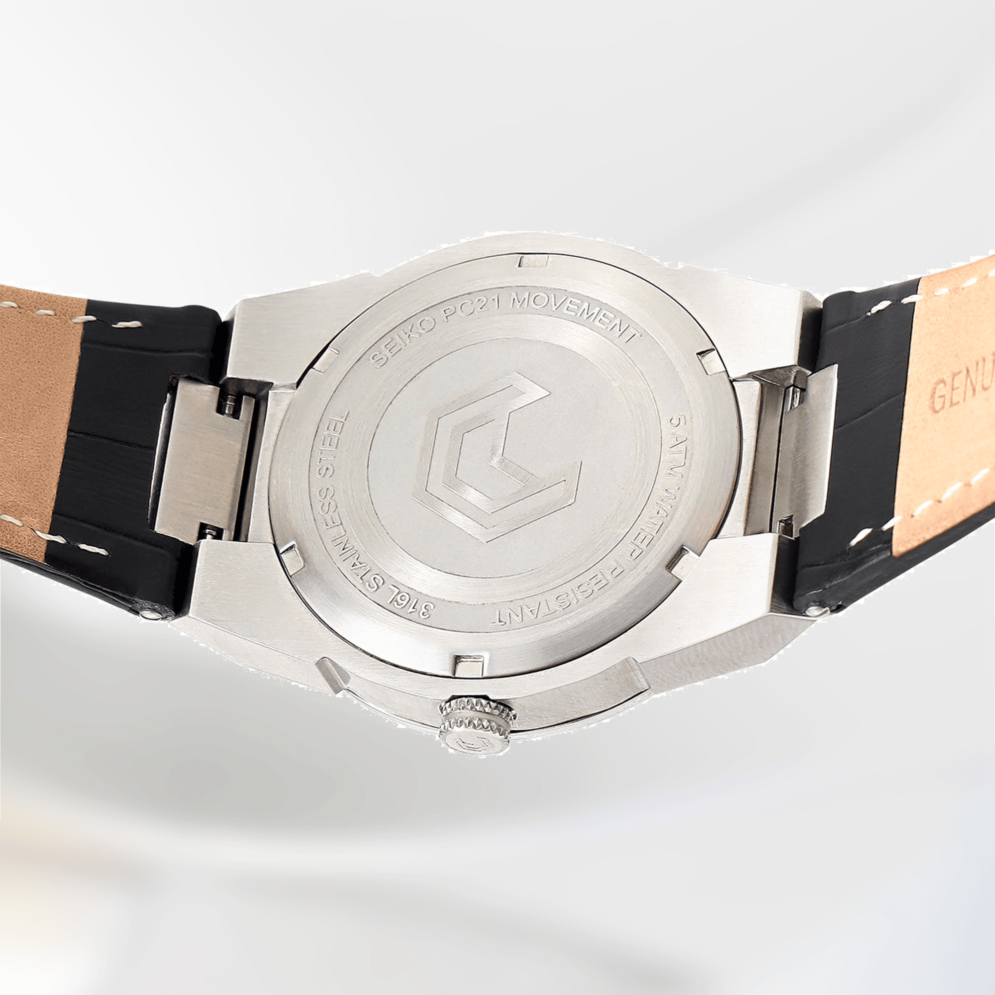 Vanguard Silver Black Leather Strap